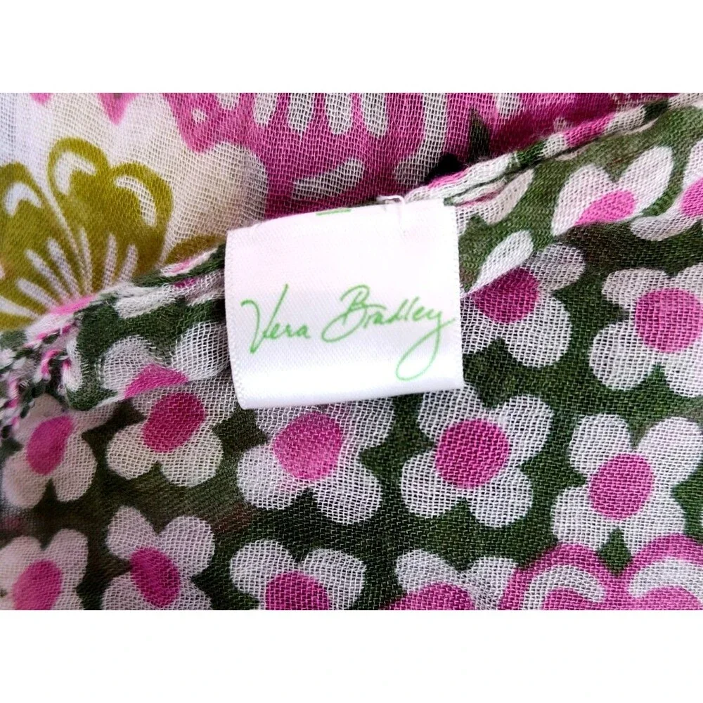 Vera Bradley Black Pink Green Floral 100% Rayon Light weigh Scarf Sarong 68